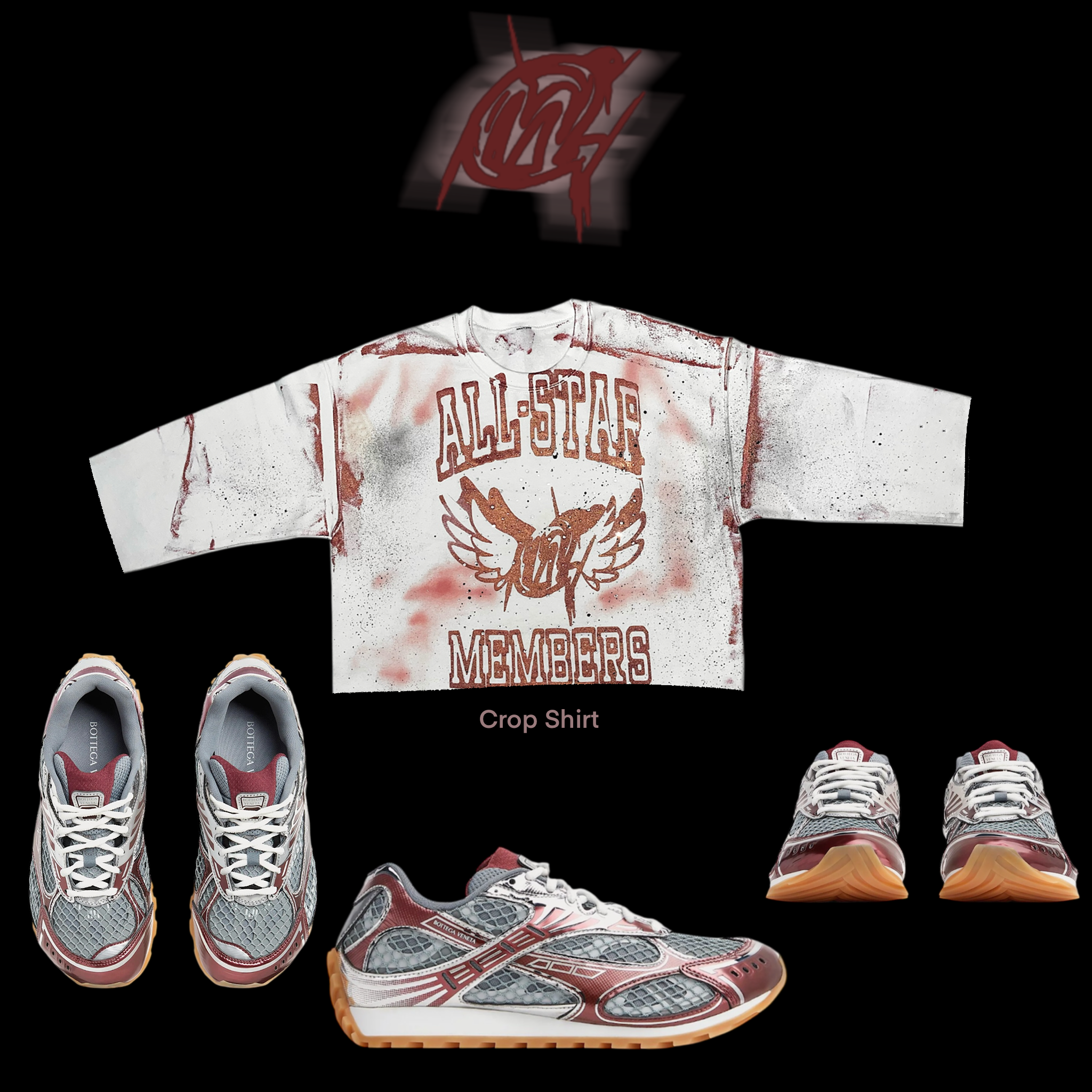 Metallic maroon All Star rhinestone Graffiti Shirt crop